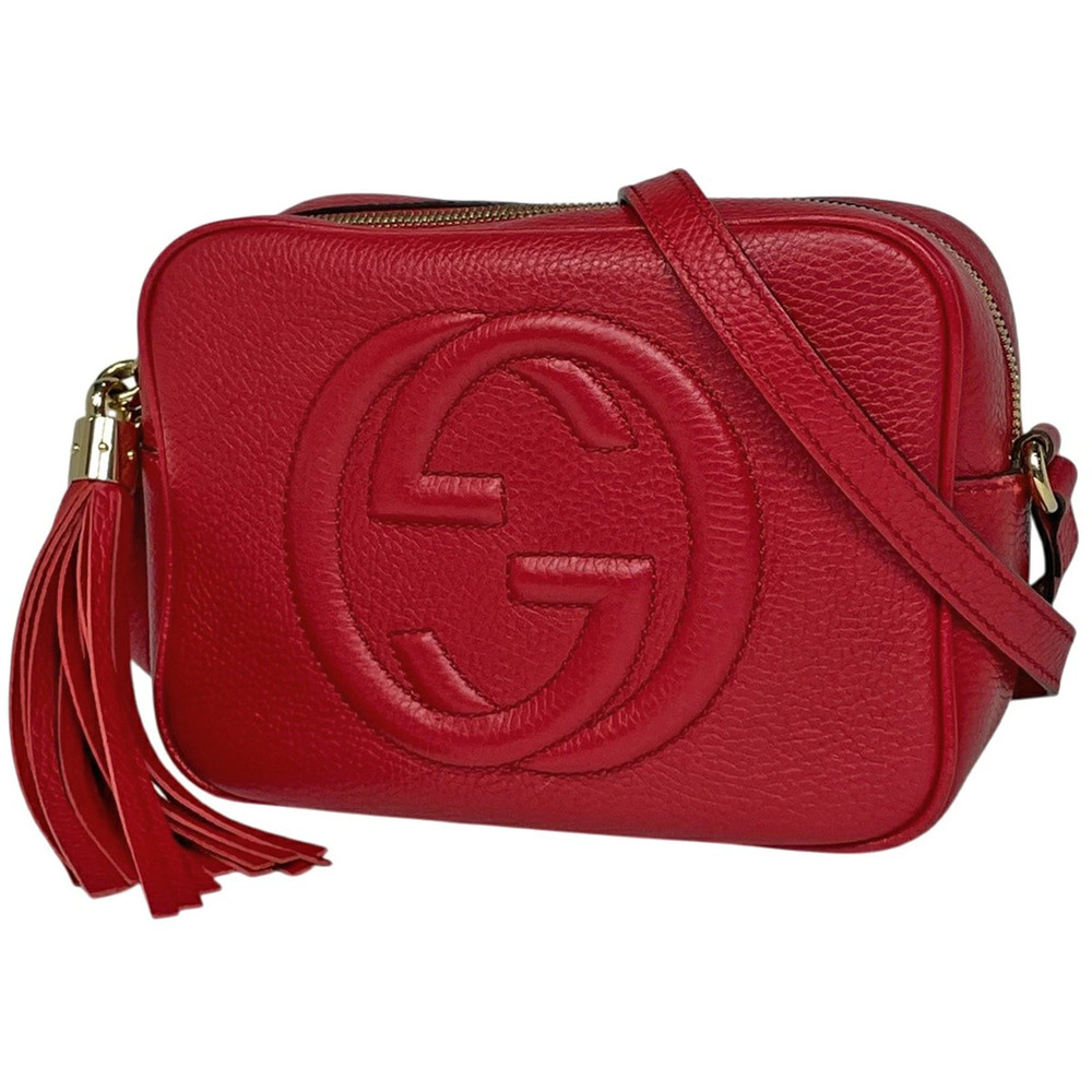 Gucci Soho Shoulder Bag Tassel Interlocking G Leather Red